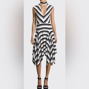 NWT Derek Lam 10 Crosby Sleeveless Mitered Stripe Asymmetric Jersey Midi Dress